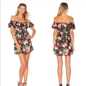 By The Way. Revolve dress Women XS Satin floral off the shoulder mini Ruffled J